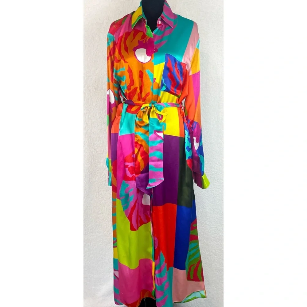 BEATRICE VON TRESCKOW • Colorful Nautical Shell Print Silk Belted Midi Dress, 8 - Picture 10 of 16